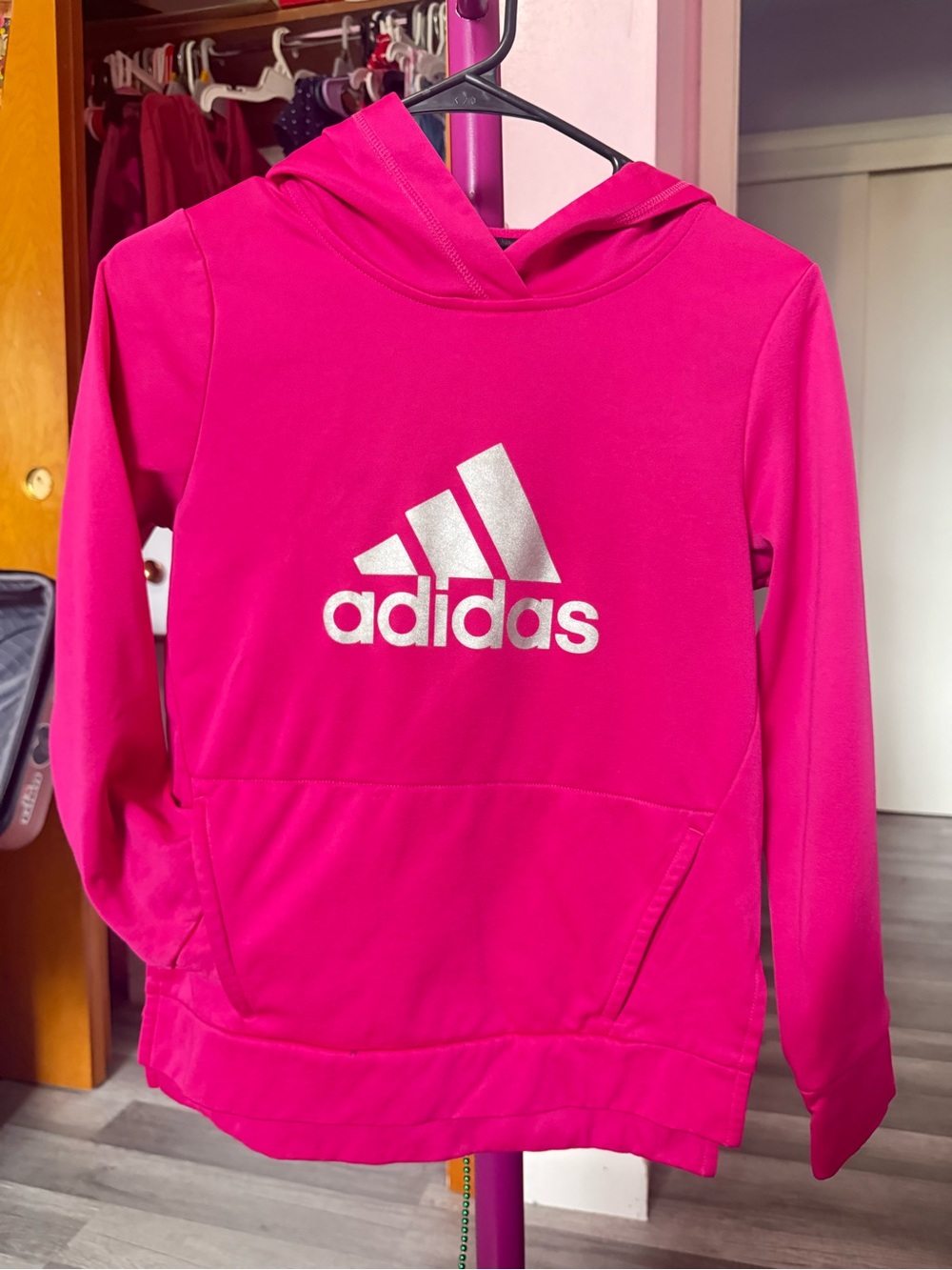 adidas Bright Pink Hoodie with Silver Logo - Picture 7 of 7